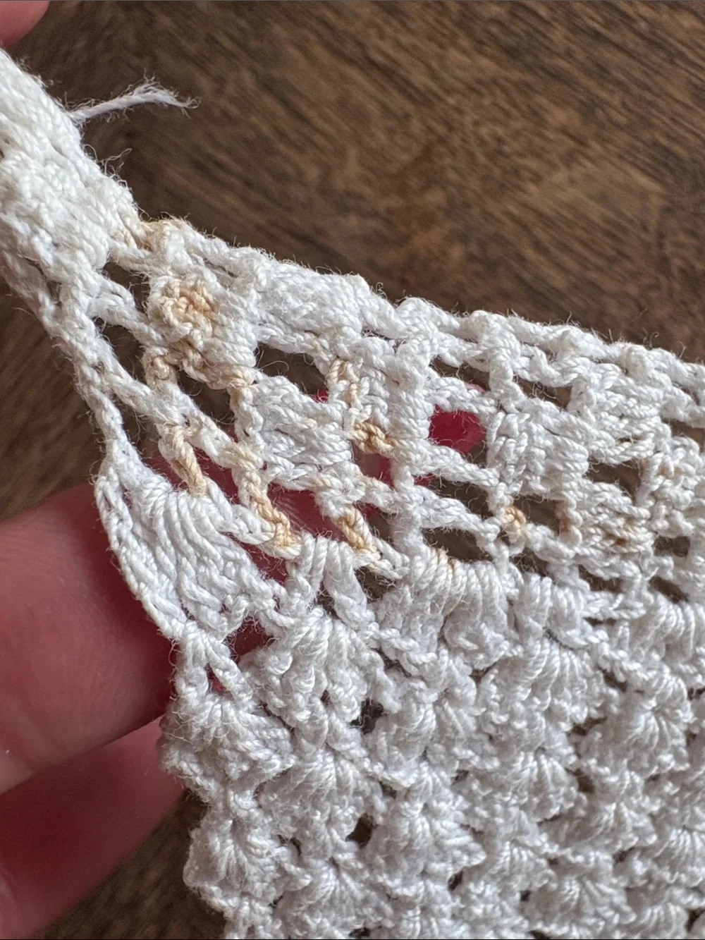 VTG Handmade Crochet apron in Cream & Lavender